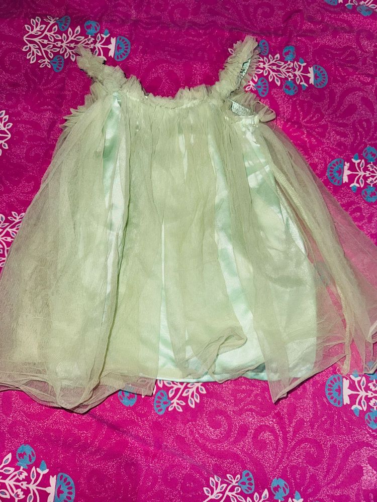 Net Light Green Tulle Kids Frock