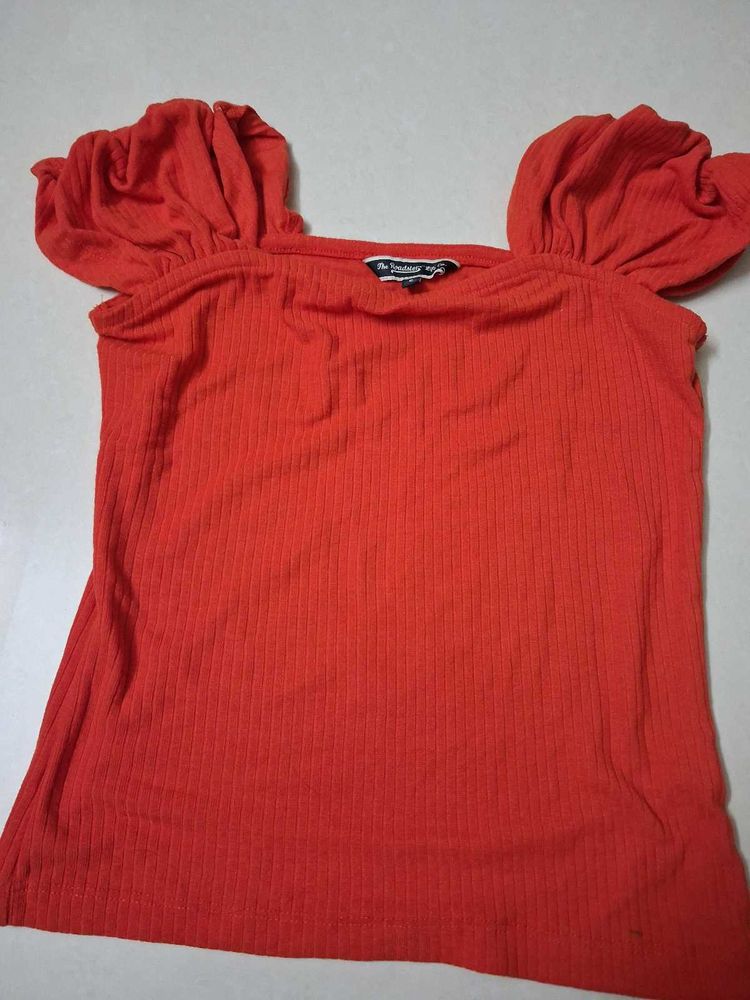 Vibrant Orange Puff Sleeve Top