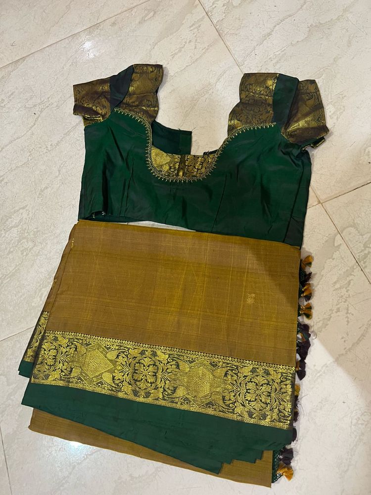 Kanchipuram Mustard Silk Saree