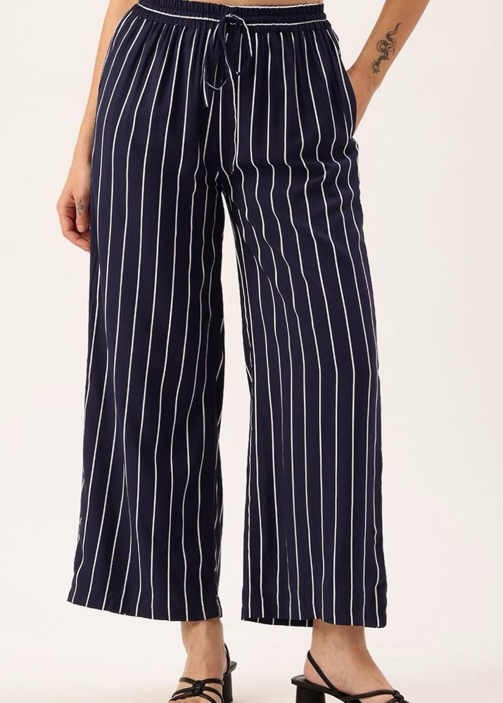 Navy Striped Wide Pants