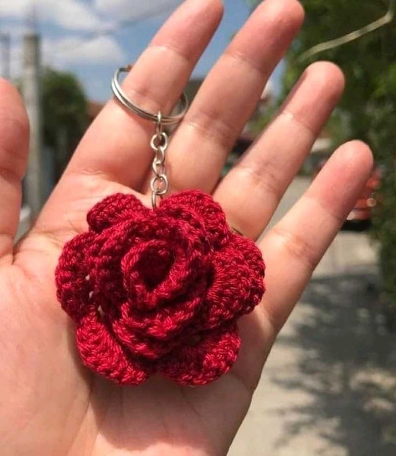 Handmade Red Rose Keychain