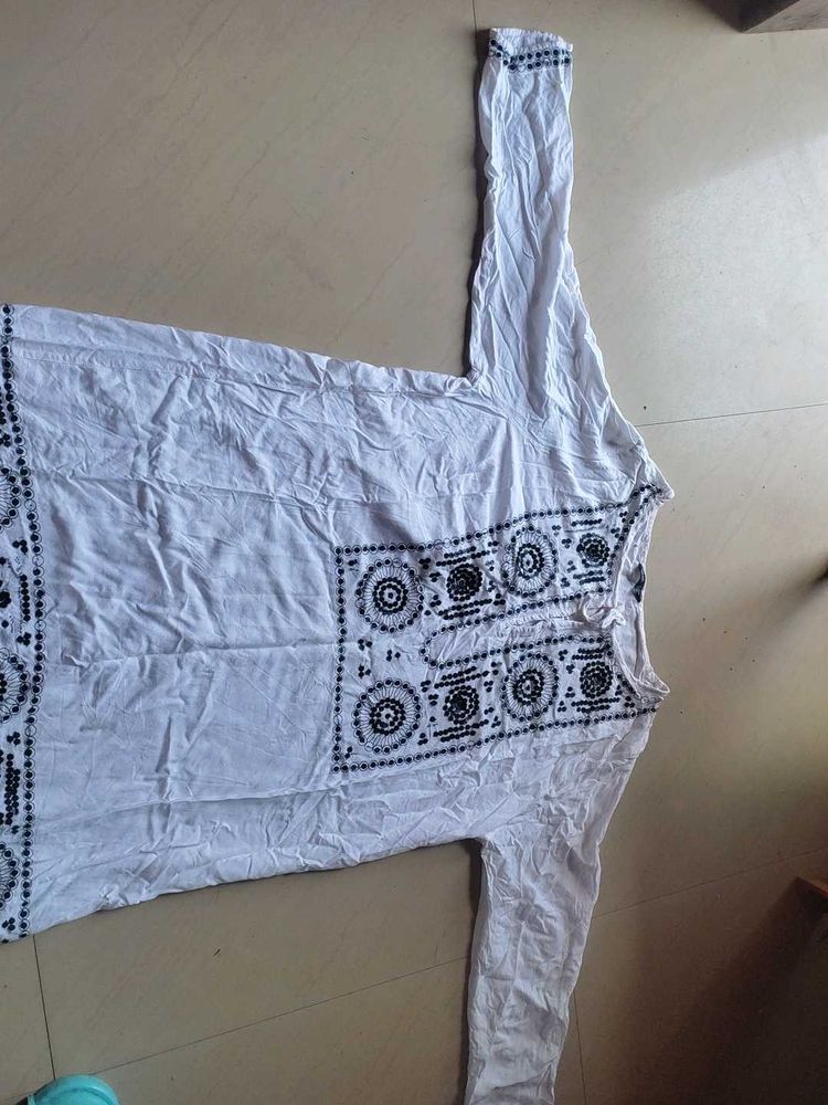 White sequenced Kurta women long top size xxl