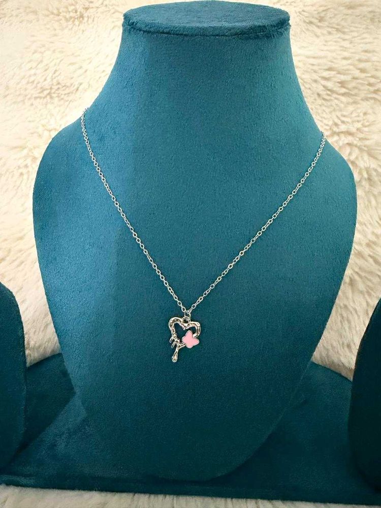 Antitanished Heart Necklace with Butterfly Pendant
