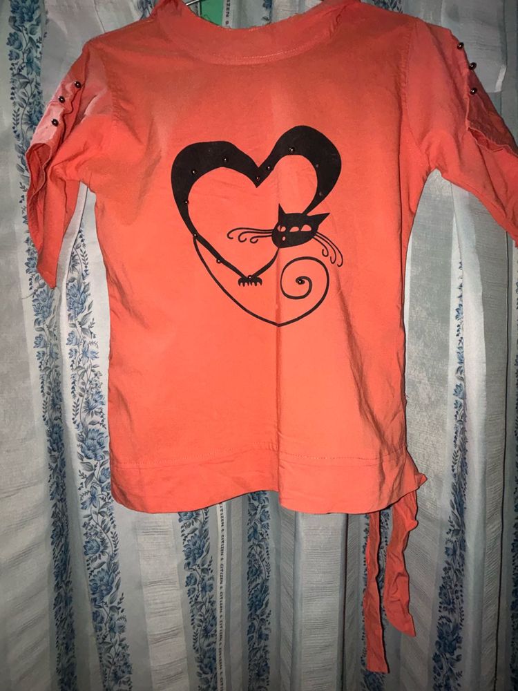 Cute Cat Heart Print Top