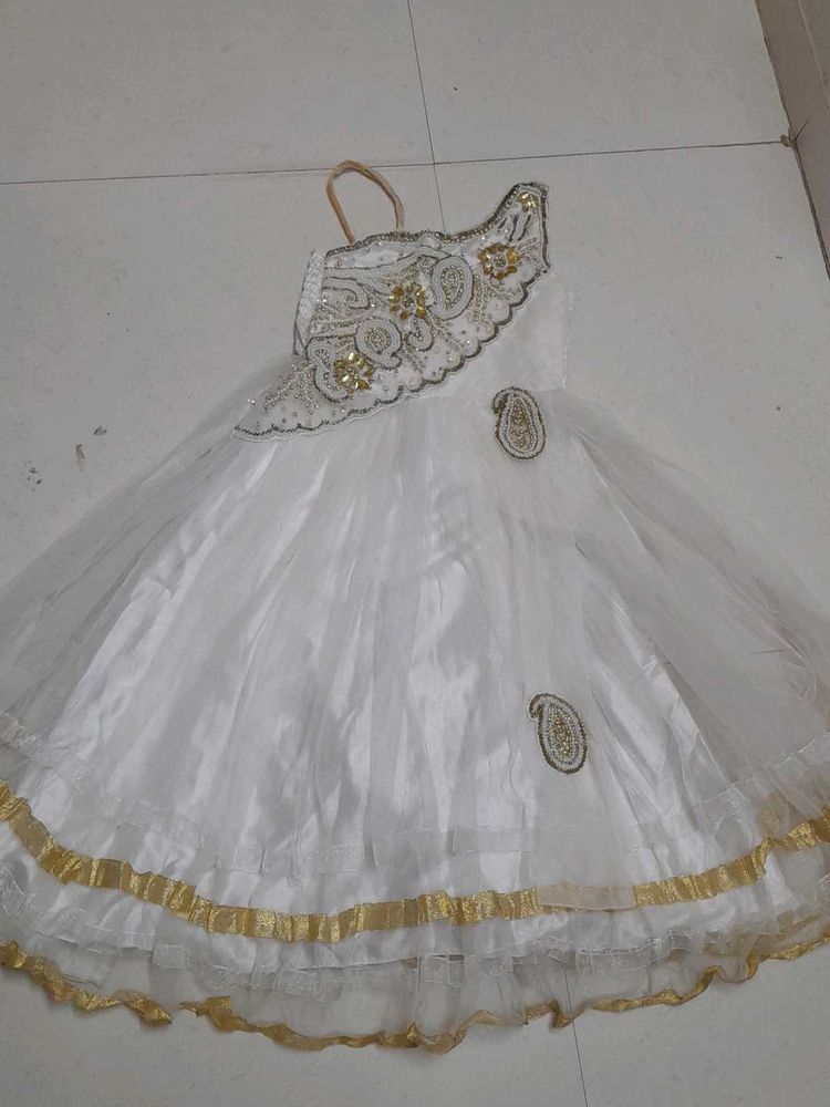 White &amp; Gold Embellished Dress