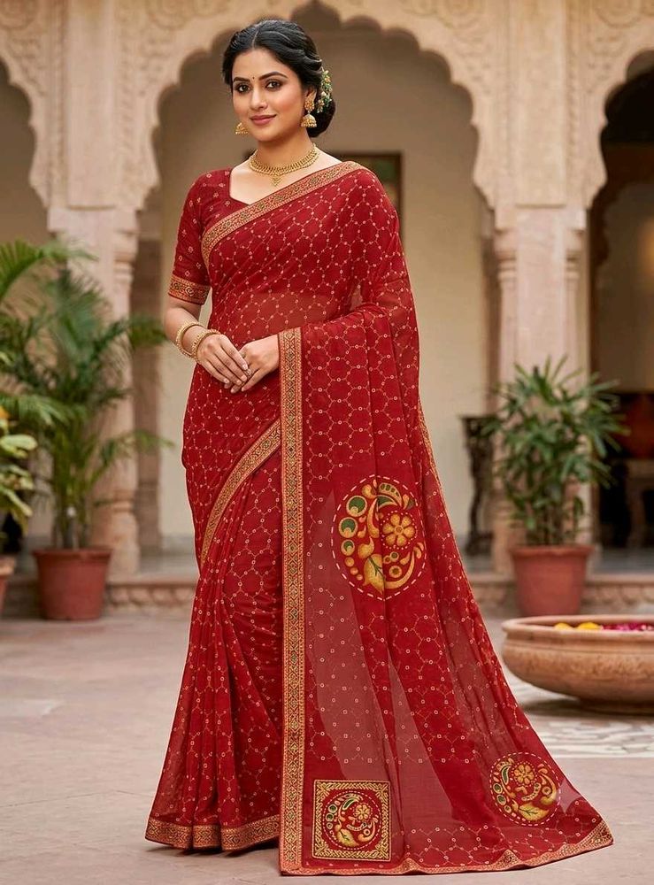2 comboo new trendy red chunari  saree