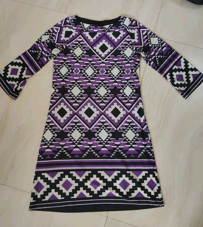Purple Geometric Mini Print Dress