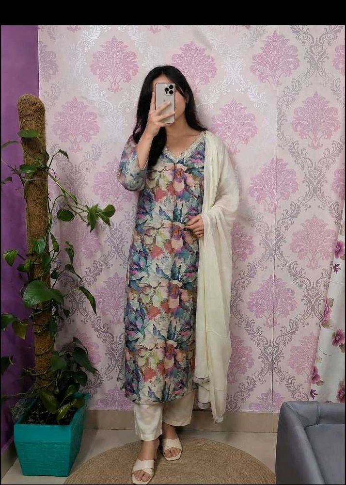Floral Print Kurta Set with Dupatta