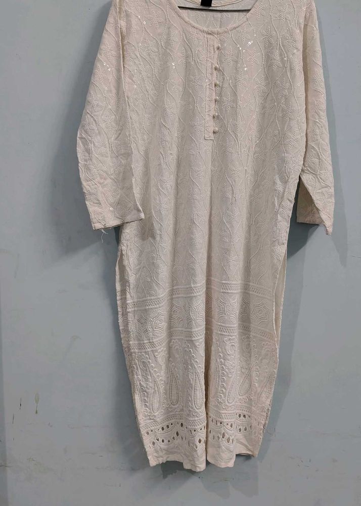 chiken kari sequence white kurta cotton