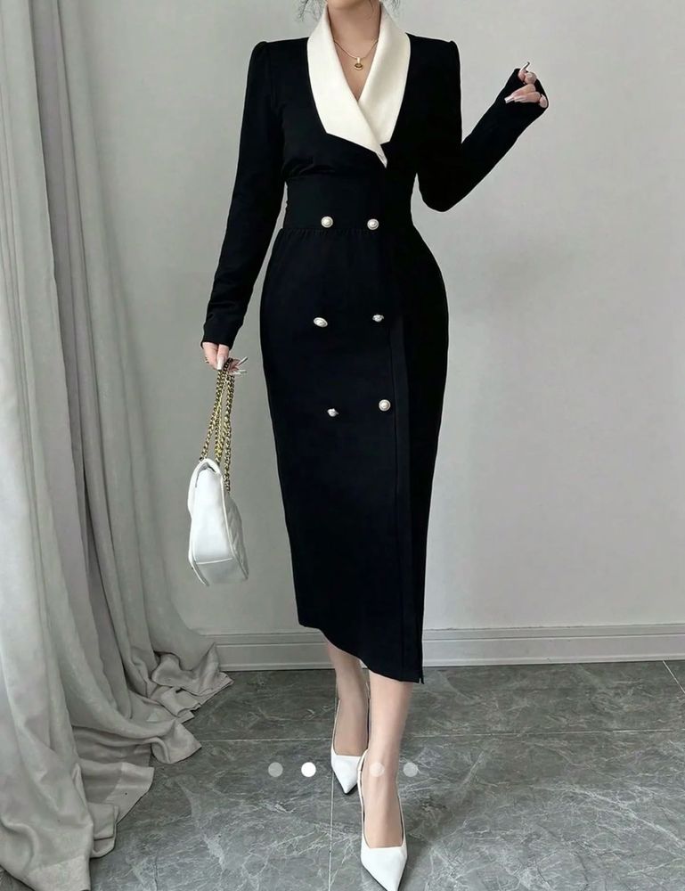 SAVANA Elegant Double-Breasted Midi Dress