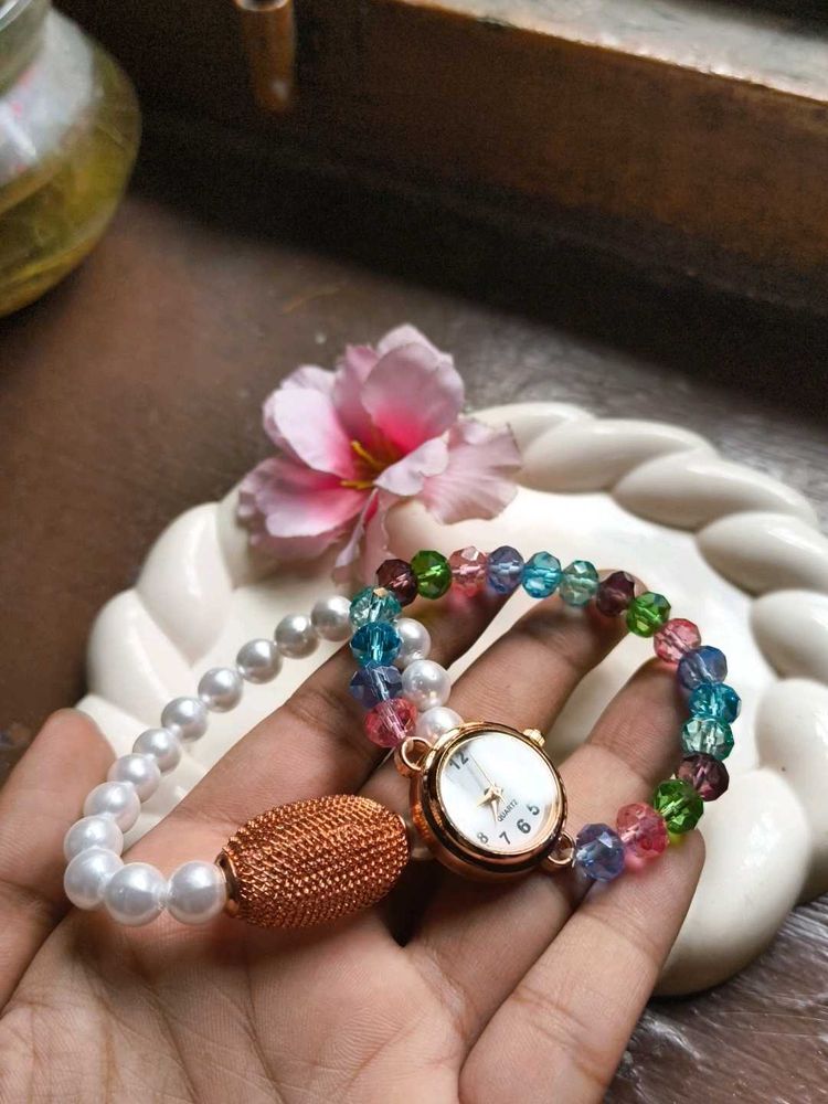 Beaded Watch and pearl bracelet combo