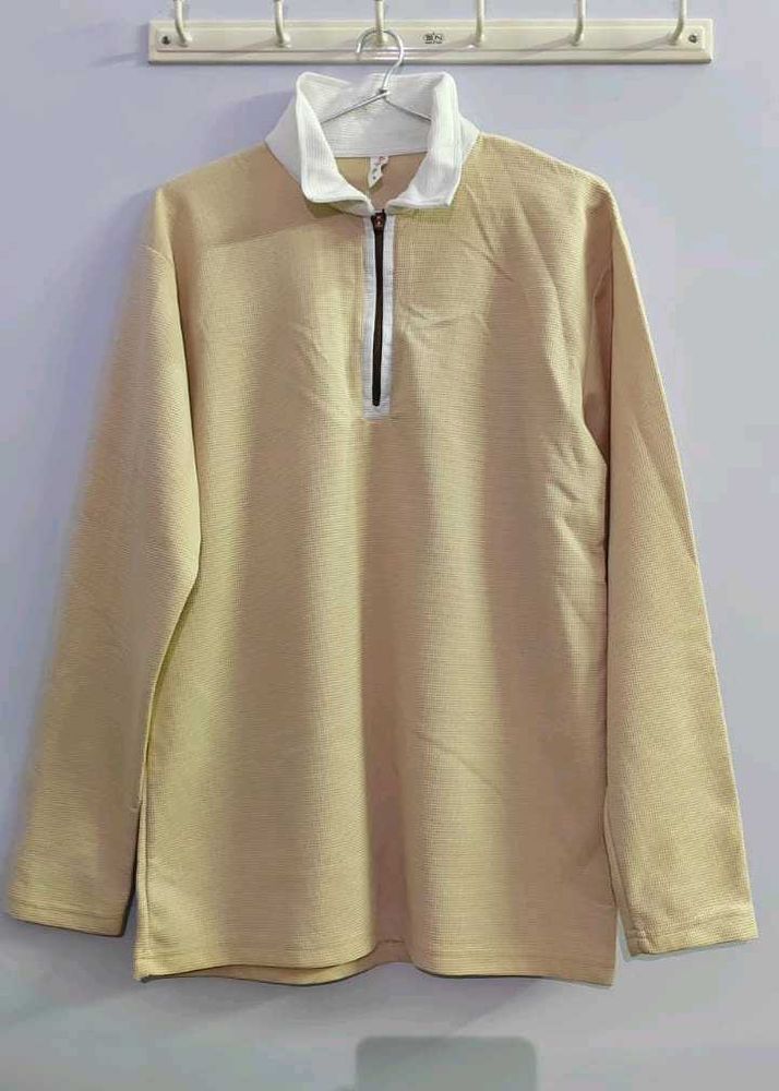 Light Yellow Polo Neck Zipper Top