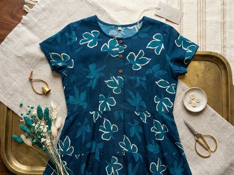 Boho Blue Floral Print Midi Dress