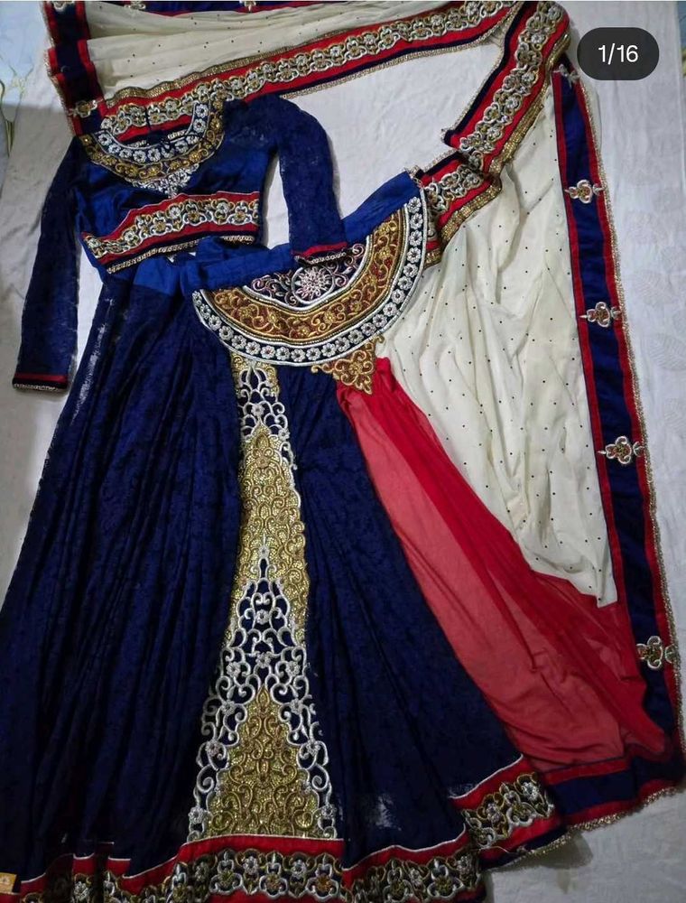 Elegant Blue &amp; Cream Lehenga Choli