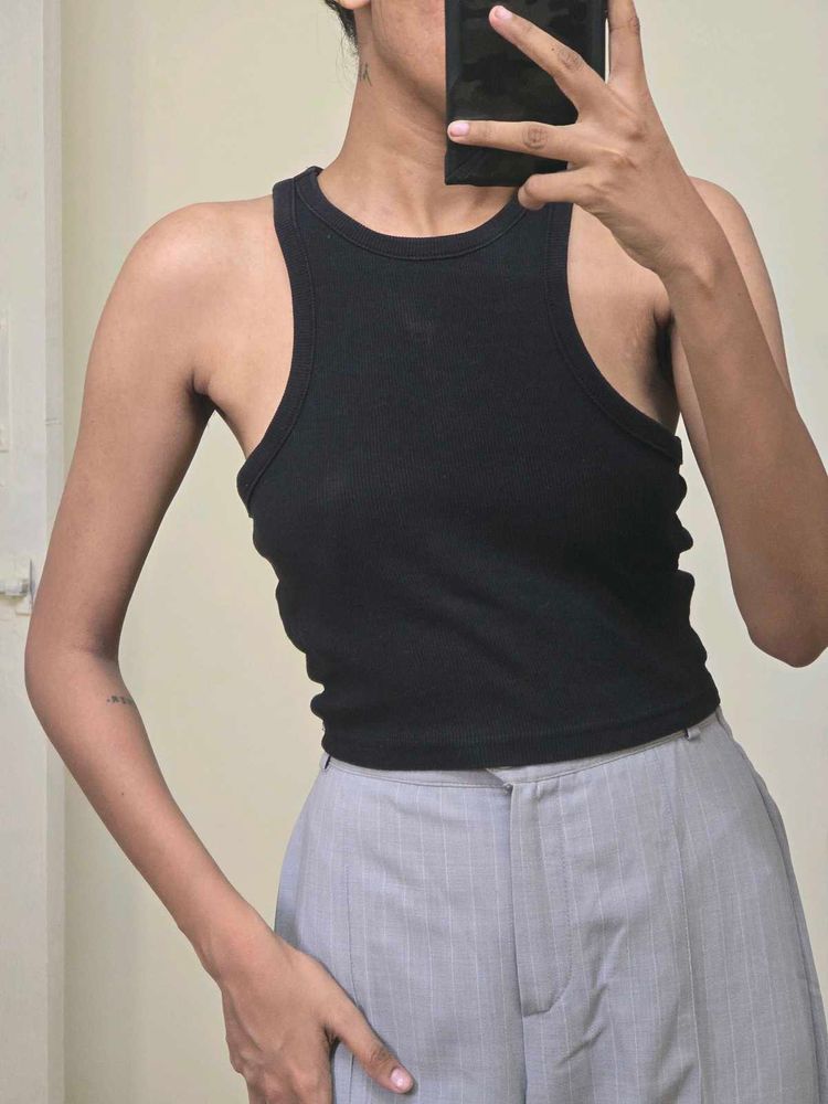 Black Ribbed Racerback Tank Top