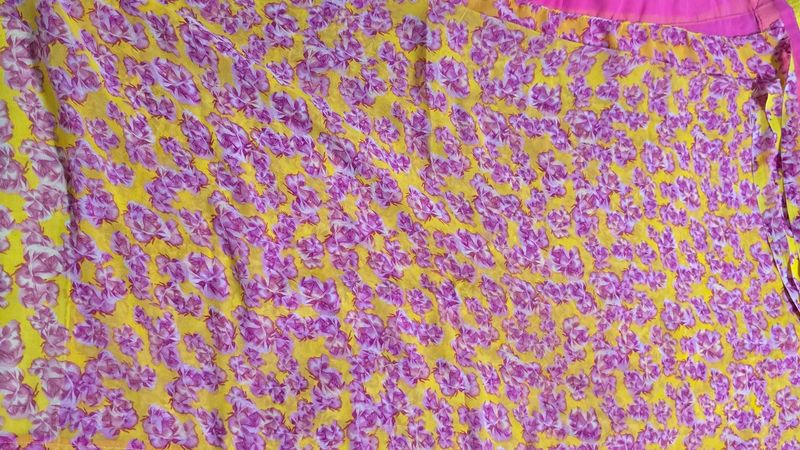 “Yellow &amp; Pink Floral Print Saree – Elegant &amp; Vibr