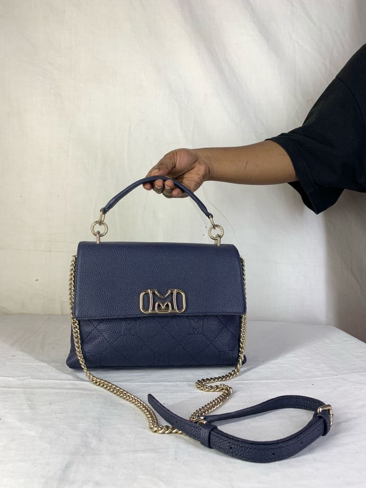 Metrocity Navy Blue Quilted Leather Crossbody Bag