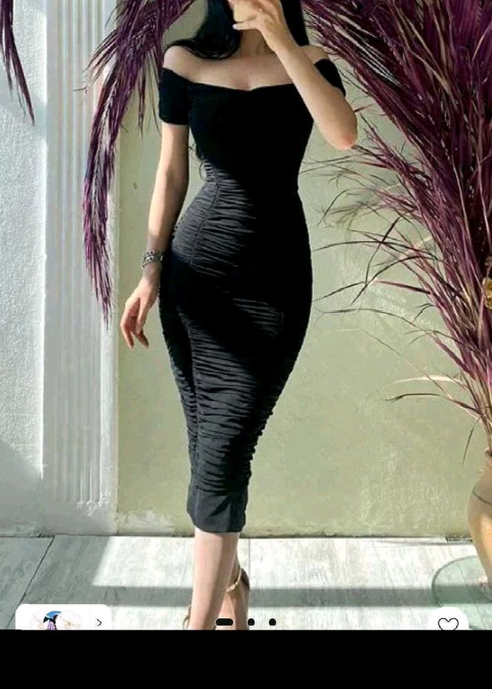 New me Black Off-Shoulder Ruched Dress
