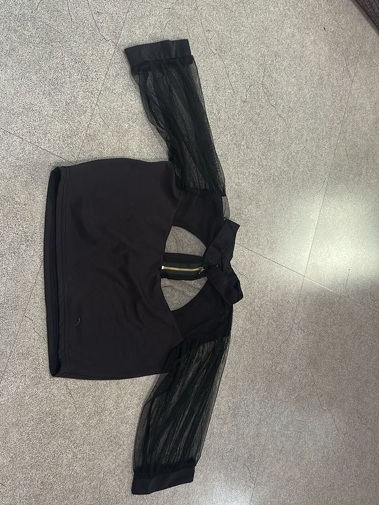 Chic Black Sheer Sleeve Top