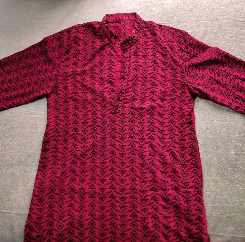 Men's Embroided Red Kurta