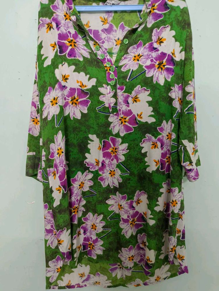 Floral Green cotton Tunic Top