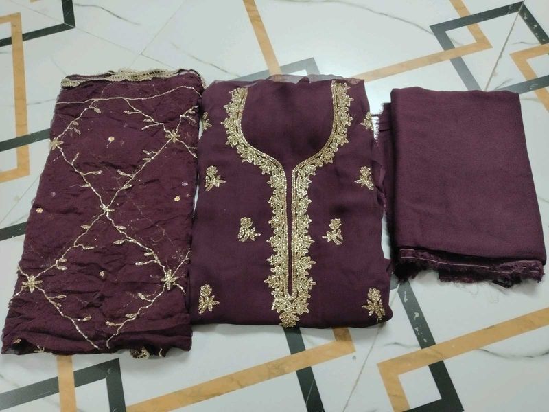 beutiful burgandy  embroidered handwork suit