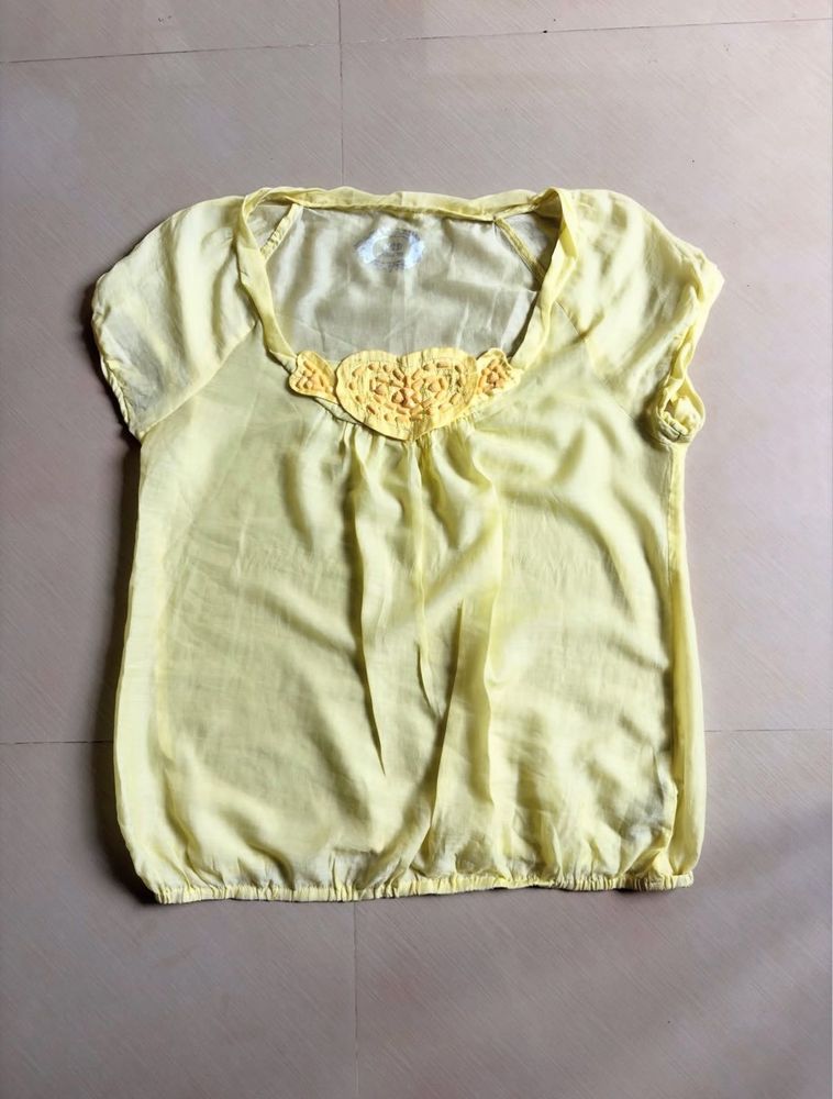 Light Yellow Crochet Detail Blouse