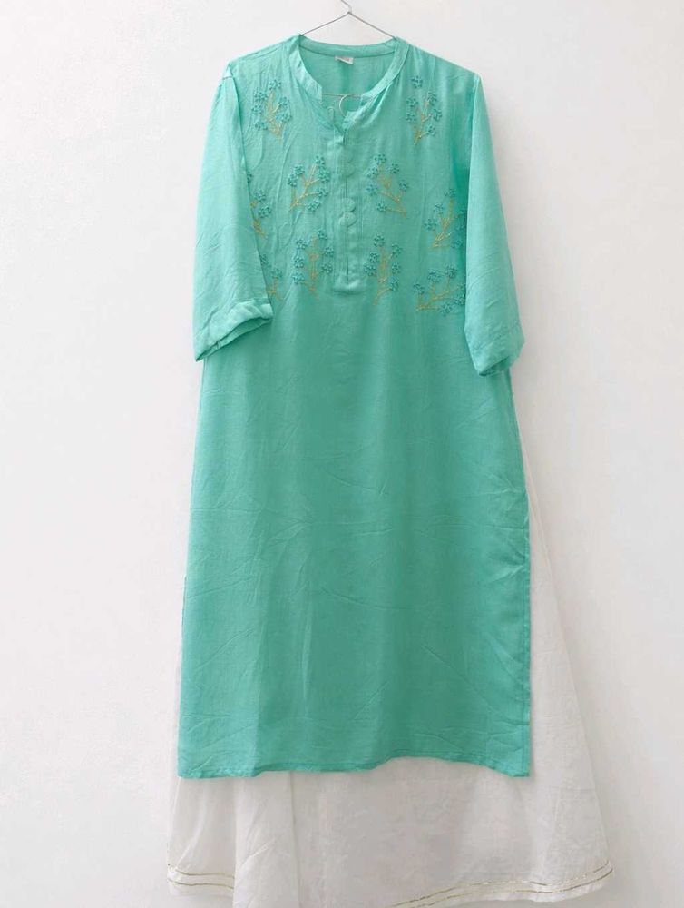 🩵Sky Blue Kurta with White Flared Skirt Set🤍