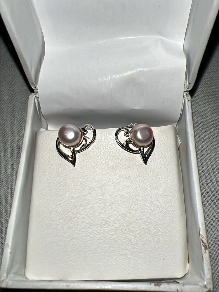 Real pink Pearl Heart Earrings