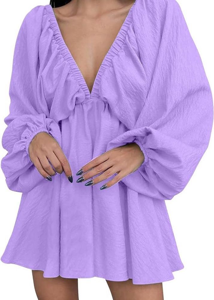 Lavender Puff Sleeve Mini Dress