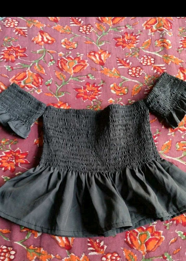 Smocked Off-Shoulder Peplum Top