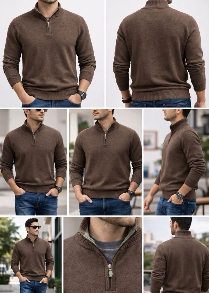 Blackberrys Original Brown Quarter-Zip Knit Sweate