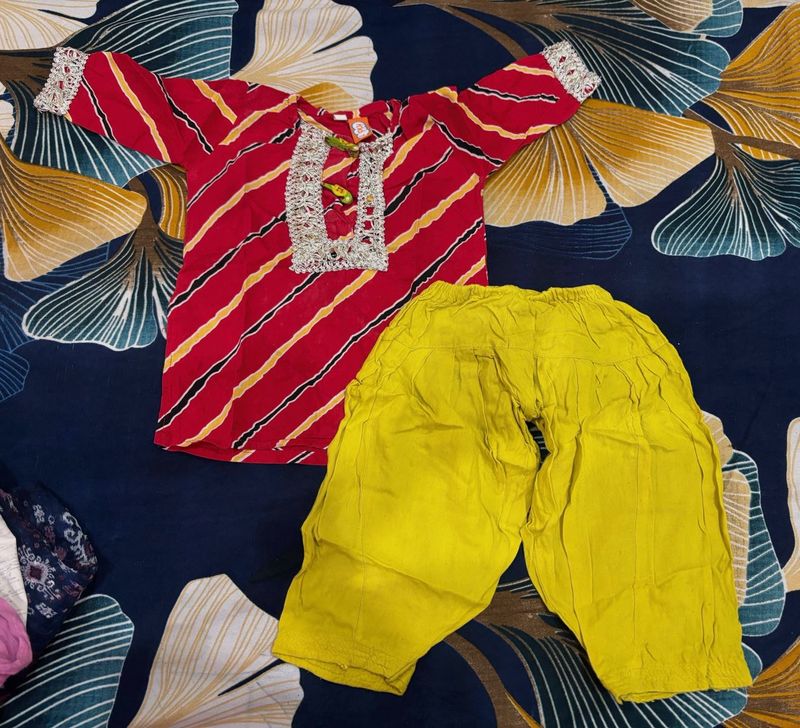 Vibrant Red Kurta Set with Yellow Pants