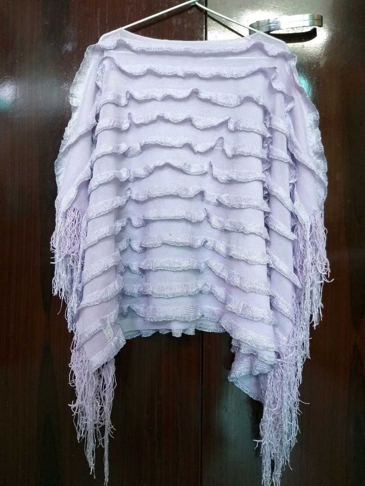 Lavender Fringed Poncho/ Cape