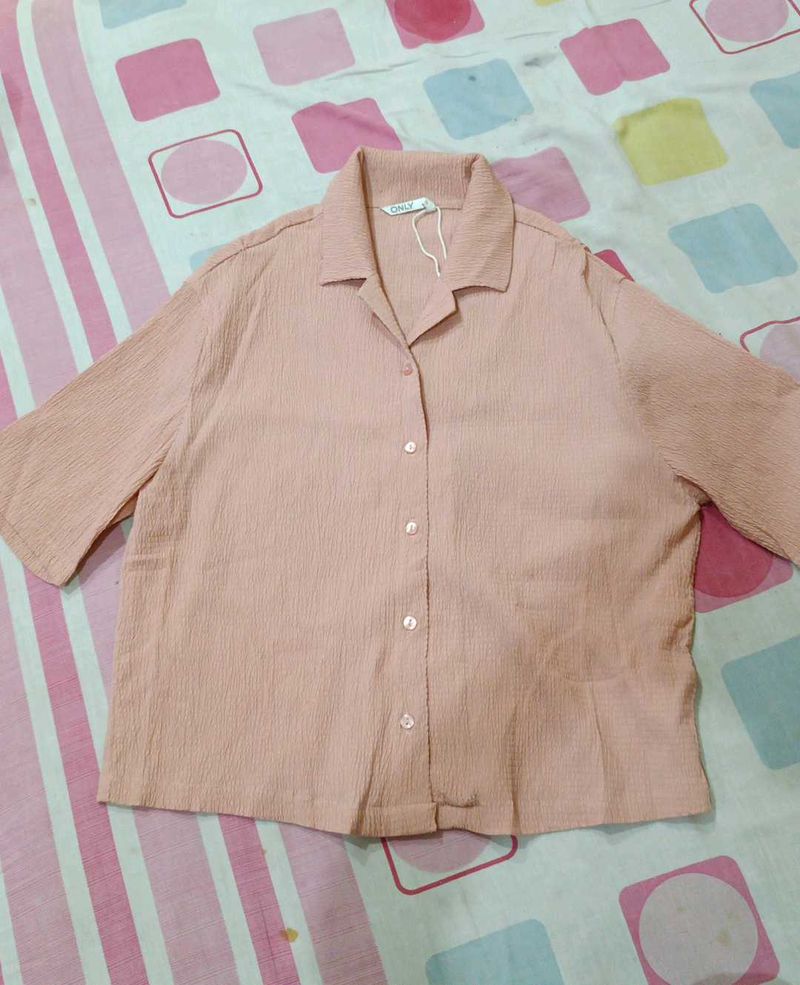 Peach Textured Button-Up Shirt