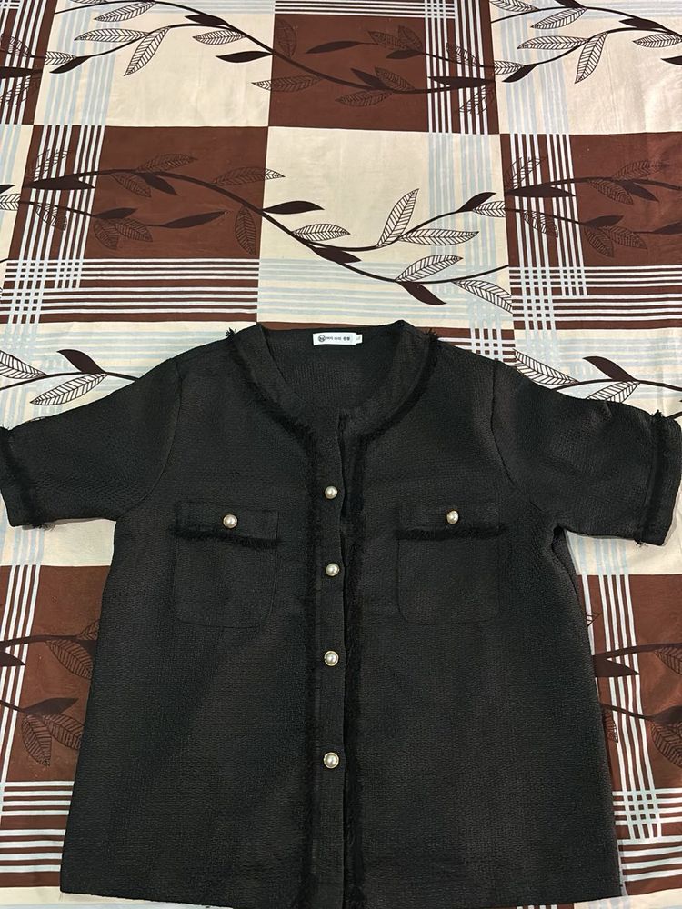 Korean Style Black Top with Half sleeves