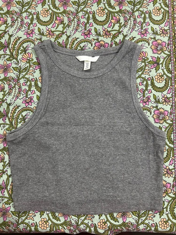 H&amp;M Grey Ribbed Crop Tank Top