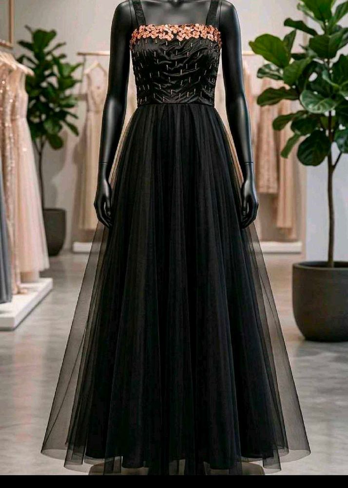 Elegant Black Embellished Evening Gown
