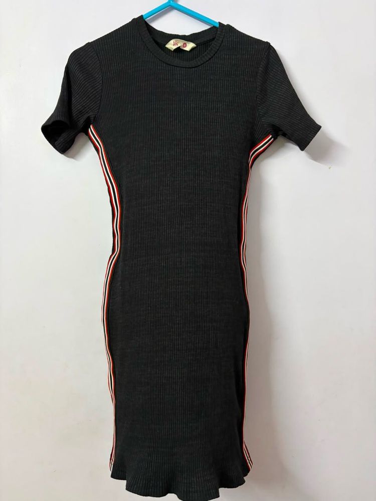 Ribbed Knit Dress with Side Stripes