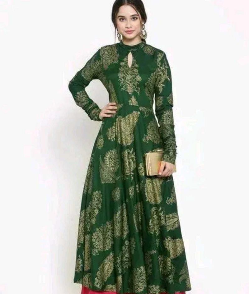 Emerald Green &amp; Gold Anarkali Dress