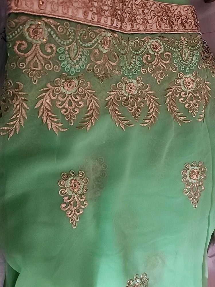 Mint Green Embroidered Saree