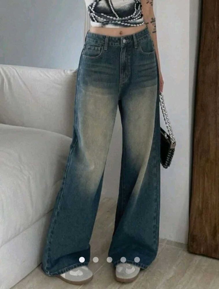 Vintage Wash Wide Leg Jeans