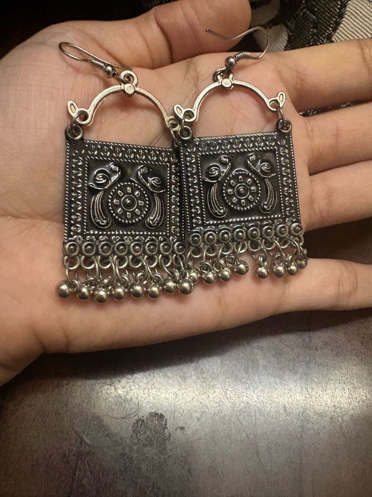 Traditional Oxidised Silver Earrings