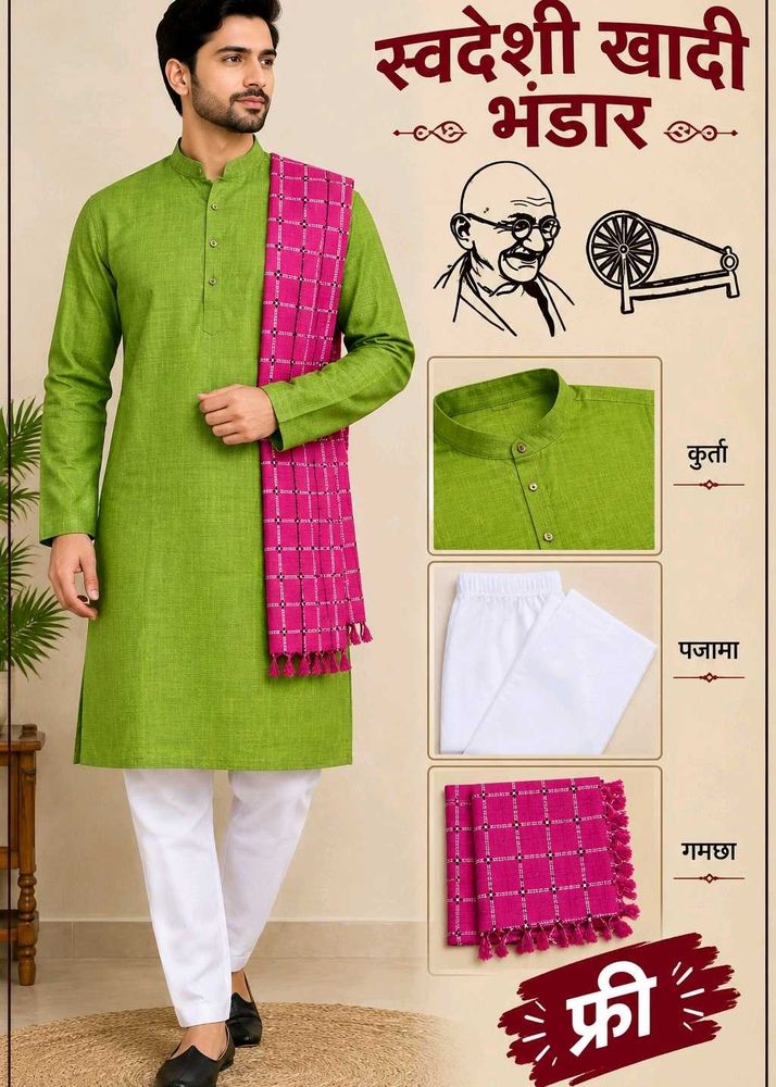 Men's Green Kurta Pajama Set with gamchha