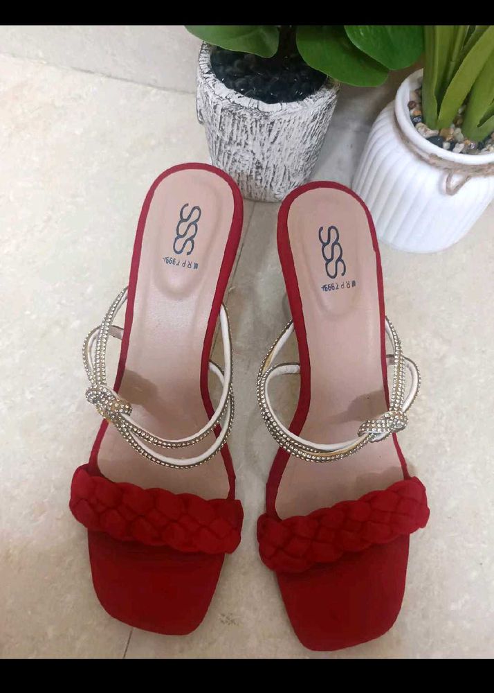 Elegant Stylish Red Transparent Heels – Brand New
