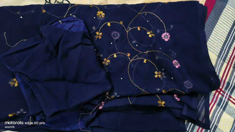 Beautiful Navy Blue Embroidered Saree