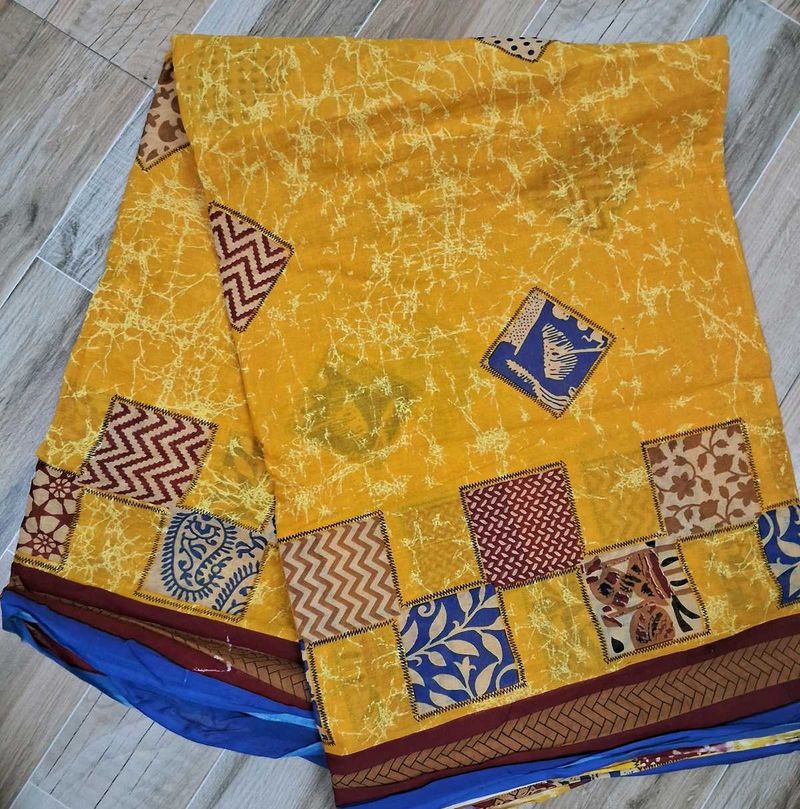 Vibrant Yellow Patchwork Saree