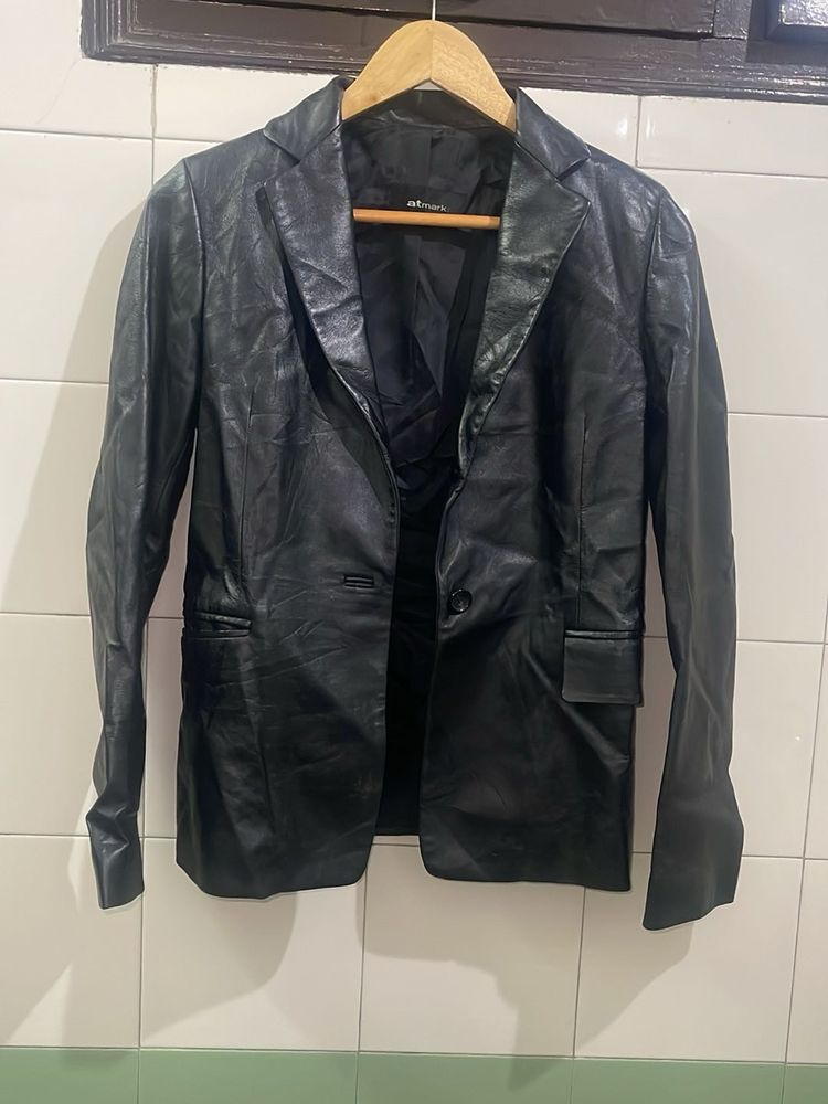 Black Faux Leather Blazer