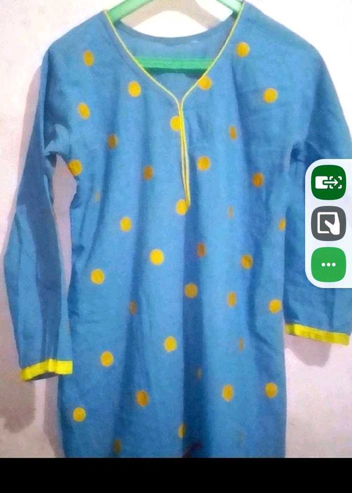 Blue Kurta with Yellow Polka Dots