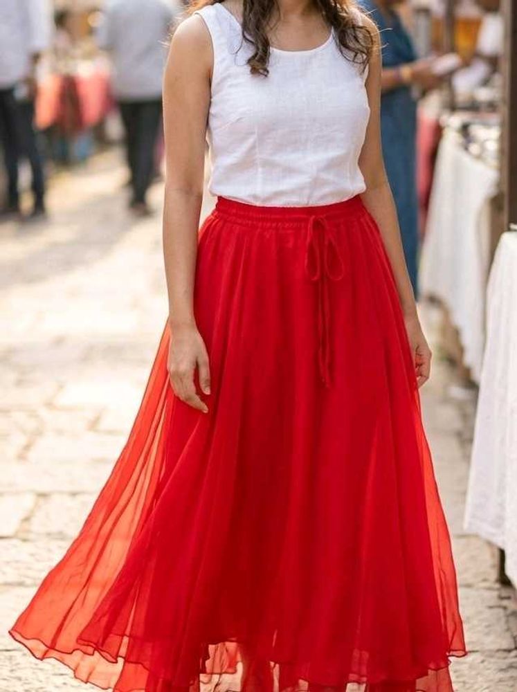 Vibrant Red Flowy Skirt(38 length)